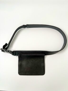 Chico’s Black Genuine Leather Belt Bag Waist Pack Hip Pouch Adjustable Size S/M